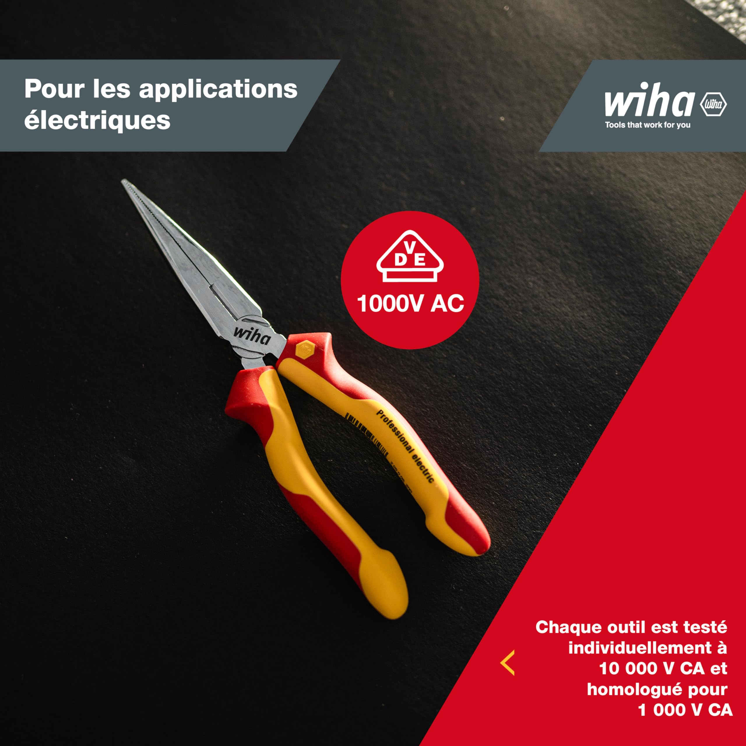 Wiha Z 05 0 06 Pince demi-ronde Professionnelle à tête droite isolée 200 mm avec Coupe-fils