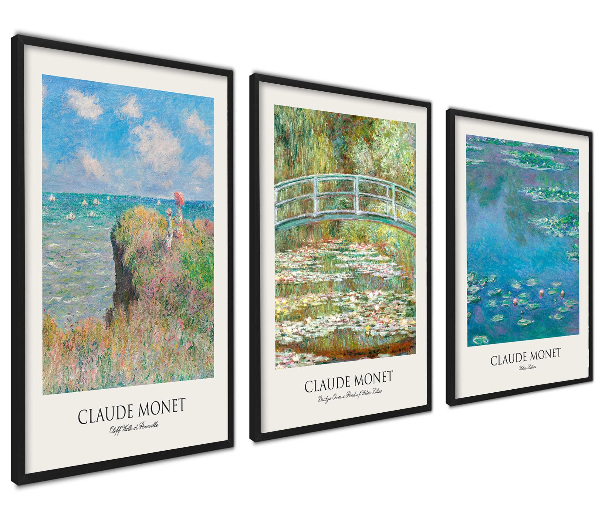 Ag.art Deco Claude Monet Set Pack Of 3 Wall Art 30X40cm Black Frame Wall Decor Modern Design