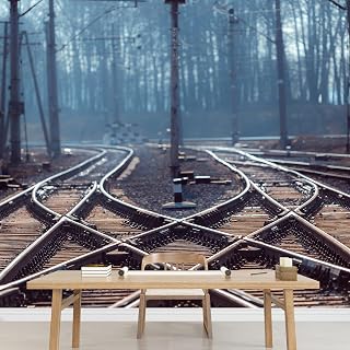 Cross Railway Wall Wallpaper, Traffic Background Removable High Resolution Decor Paintings, Self-Adhesive 3D Mural for Dining Room Sofa Background Wall Living Room 135''Wx101''H