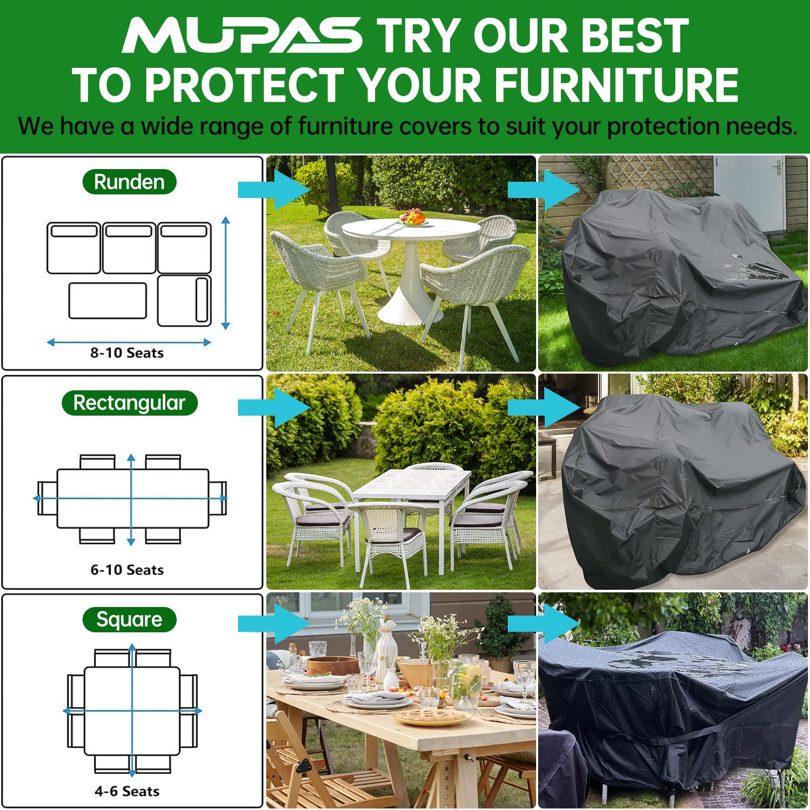 Funda Muebles Exterior Impermeable 420D,para ratán redondos 250x90cm