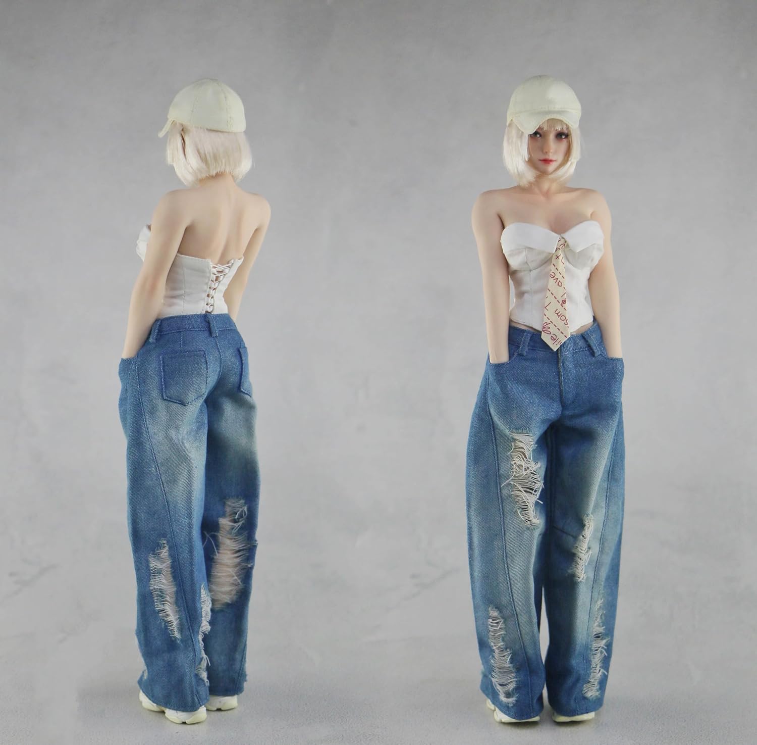 1/6 Scale Female Tight-Fitting Halter & Wide-Leg Pants Clothing for 12-inches Action Figure Body (Ripped Jeans, Wide-Leg Pants)