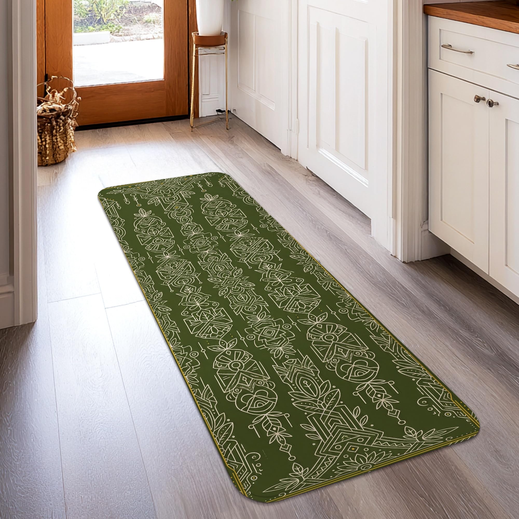 Tapis de couloir vert printemps lavable et doux pour sol de cuisine