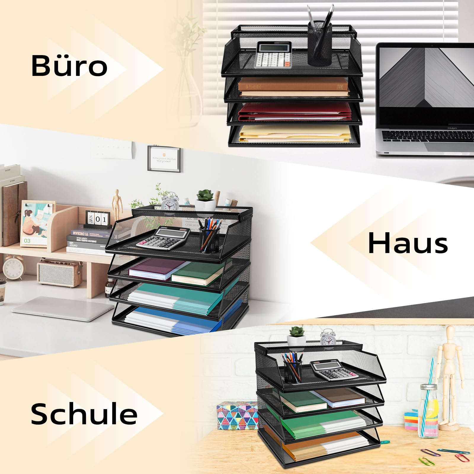 Dokumentenablage A4 Stapelbare Briefablage mit 5 Fächern (32 x 25 x 30 cm), Papierablage Schreibtisch Organizer, Aktenablage Ablagesystem für Büro und Arbeitszimmer, Schwarz