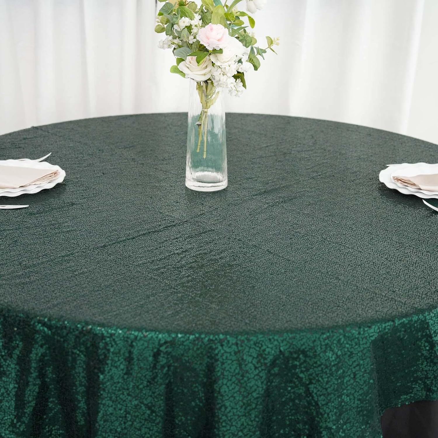 Efavormart 120" Wholesale Premium Hunter Emerald Green Table Cover Sparkly Sequin Round Tablecloth for Wedding Banquet Party Home Decor