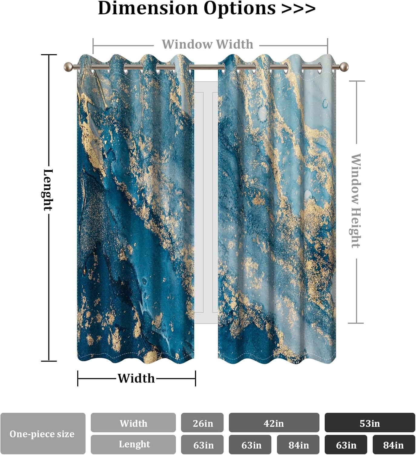 AWERT Ink Blue Gold Marble Blackout Curtains 84 Inches Long 2 Panels Modern Luxury Texture Thermal Insulated Drapes for Bedroom Abstract Art Window Curtains for Living Room Each Size 42x84 Inches