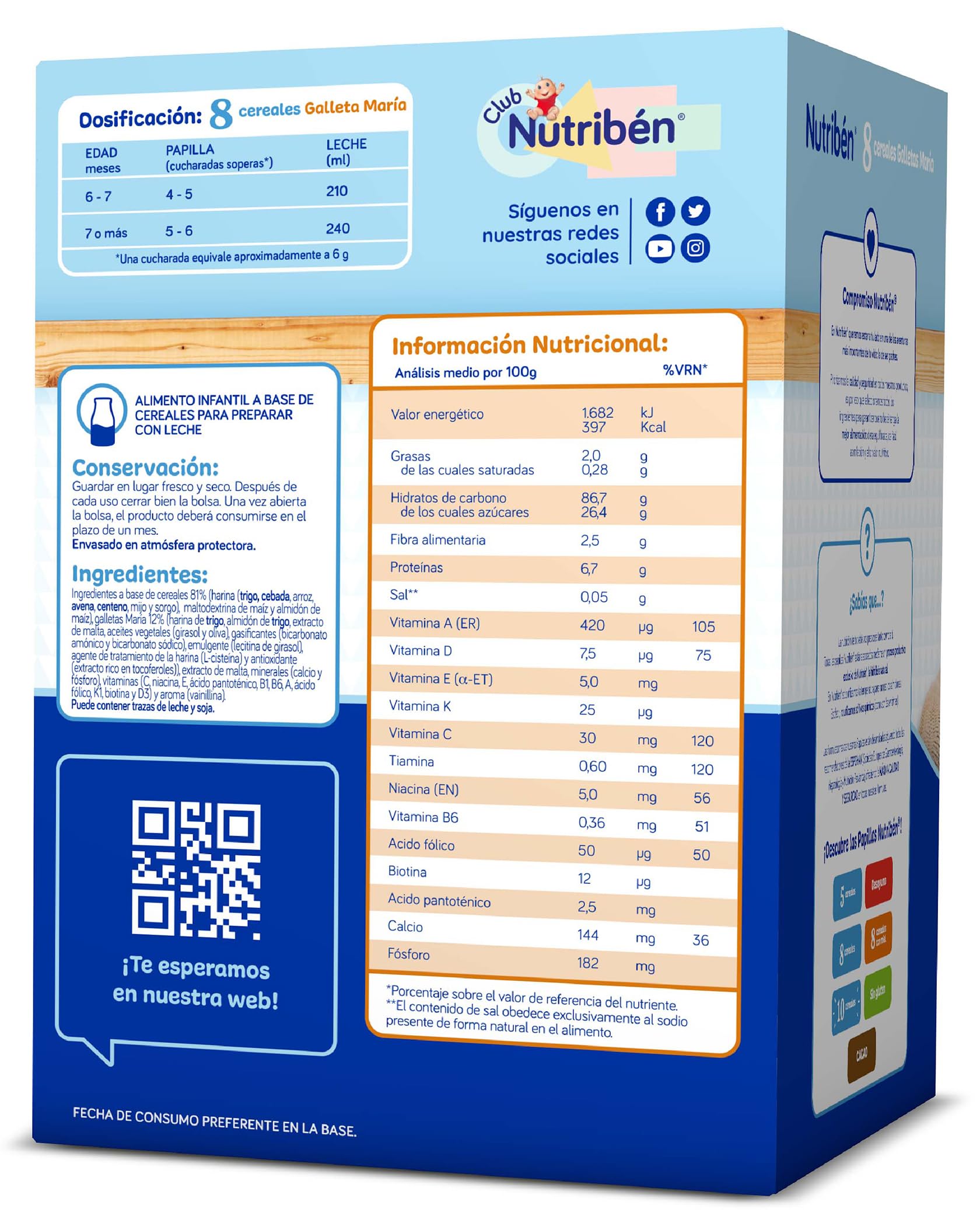 Nutriben Papillas Variadas (8 Cereales, 8 Cereales Galleta María, 8 Cereales Miel Galleta María + 10 Cereales), 3600g, Alimento para Bebés a partir de 6 meses. Sin aceite de palma, Pack de 6 x 600g