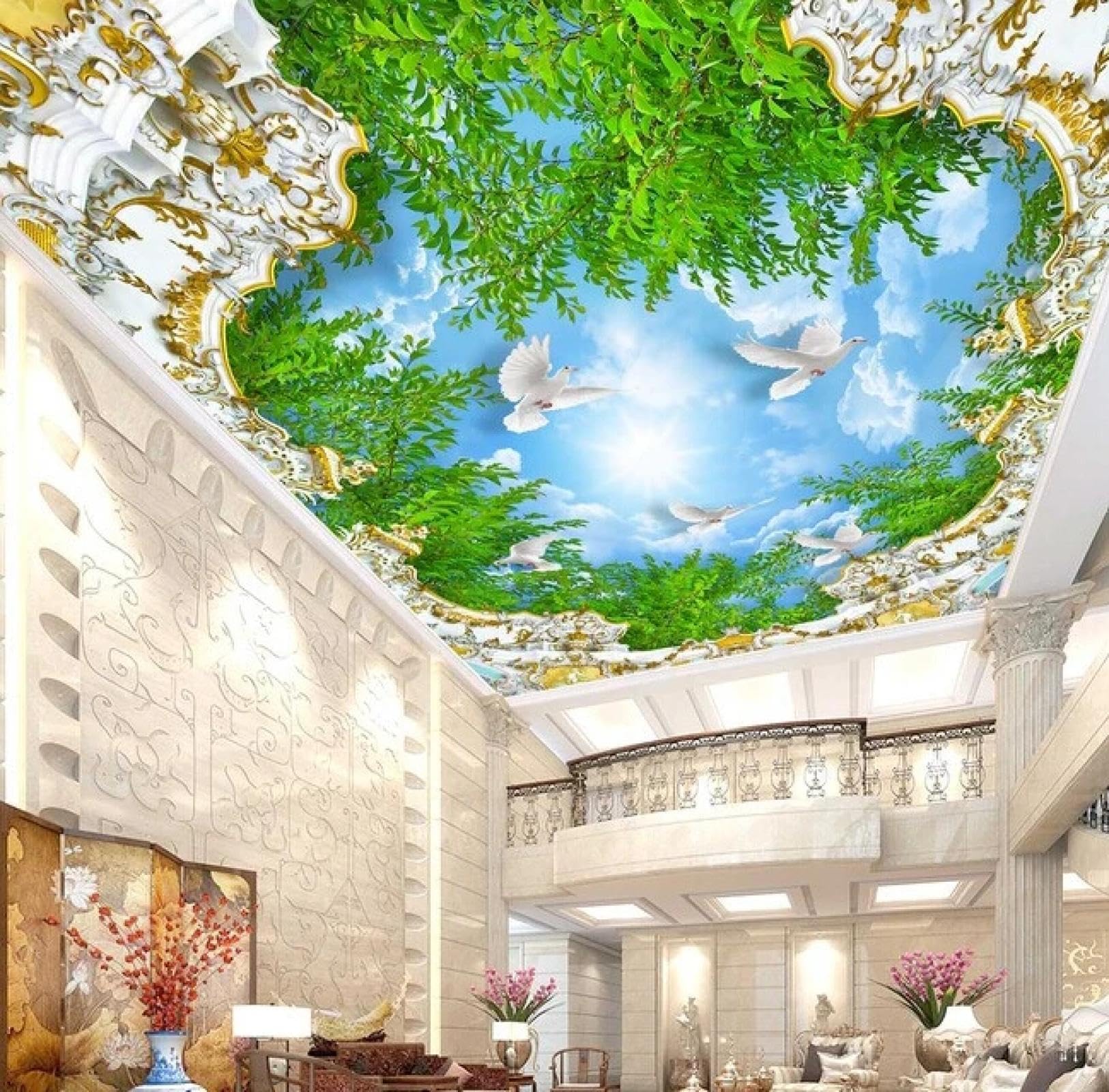 Papier peint mural 3d pour plafond de salon effet gypse