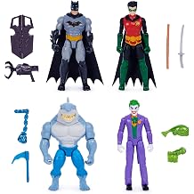 DC Comics, Batman and Robin vs. The Joker and King Shark, 4-inch Action Figures, Kids Toys for Boys and Girls Ages 3 and Up