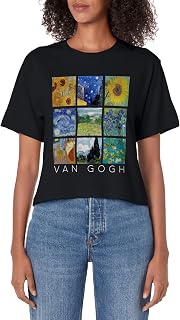 Van Gogh Painting Collage with Starry Night and Sunflowers Women's Crop Top