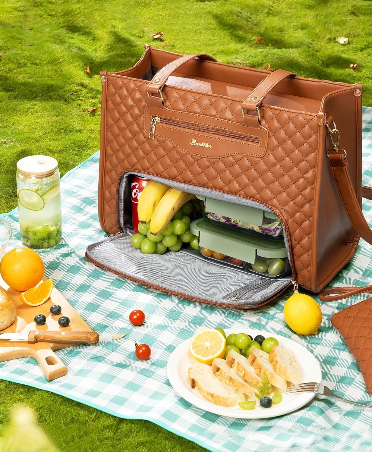 Lunch Tote Bag for Women, 15.6 Inch Laptop Work Bag with Insulated Lunch Box Compar... - Image 6