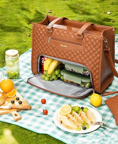 Miniatura 6 de Bolsa de almuerzo para mujer, bolsa de trabajo para laptop de 15.6 pulgadas con compartimento aislado para lonchera y bolso, bolso acolchado de gran