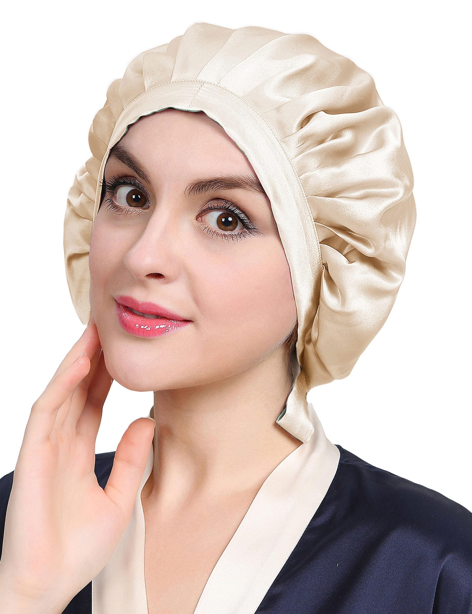 LilySilk 100% Maulbeerseide Schlafmütze rutschfest verstellbar und atmungsaktiver Kopfbedeckung Seidenhaube zum Schlafen Nachtmütze mit elastischem Band für alle Haartypen