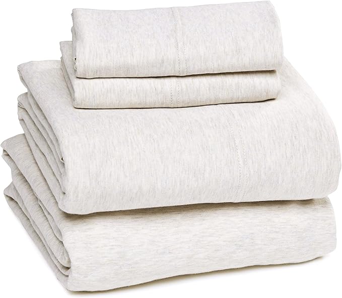 Amazon Basics Heather Cotton Jersey Bed Sheet Set King, Oatmeal