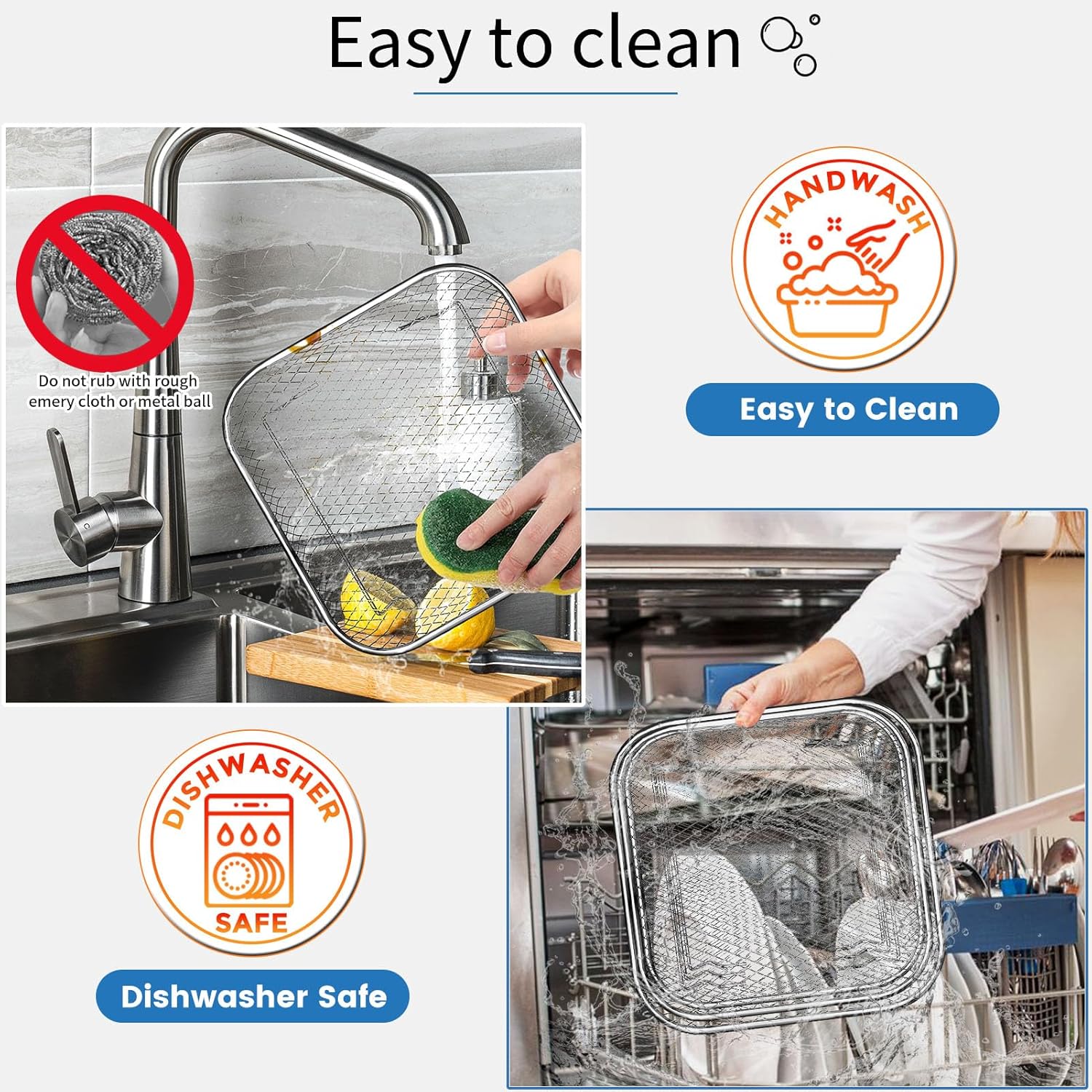 3 Tiers Air Fryer Mesh Baskets, 8×8×1.7 Inch Stackable Square Stainless Steel Square Dehydrator Racks Air Fryer Accessories with Silicone Feet for Ninja Cosori Chefman Instant