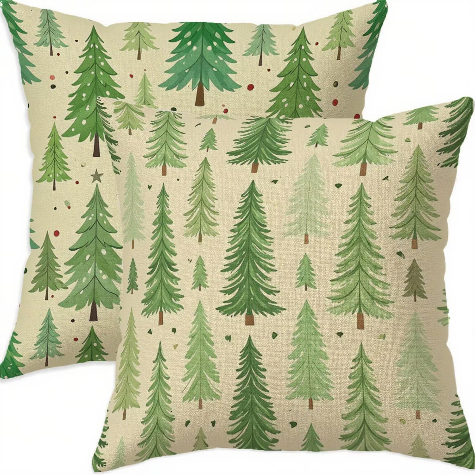 Housse coussin 60x60cm Noël vert en lin | Lot de 2 taies d'oreiller imperméables pour canapé salon