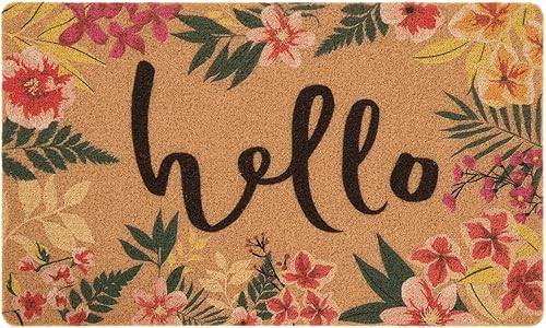 Asrug Felpudo de 17 x 30 pulgadas, tapete de bienvenida para interiores y exteriores, tapete de fibra de coco artificial duradero para entrada,