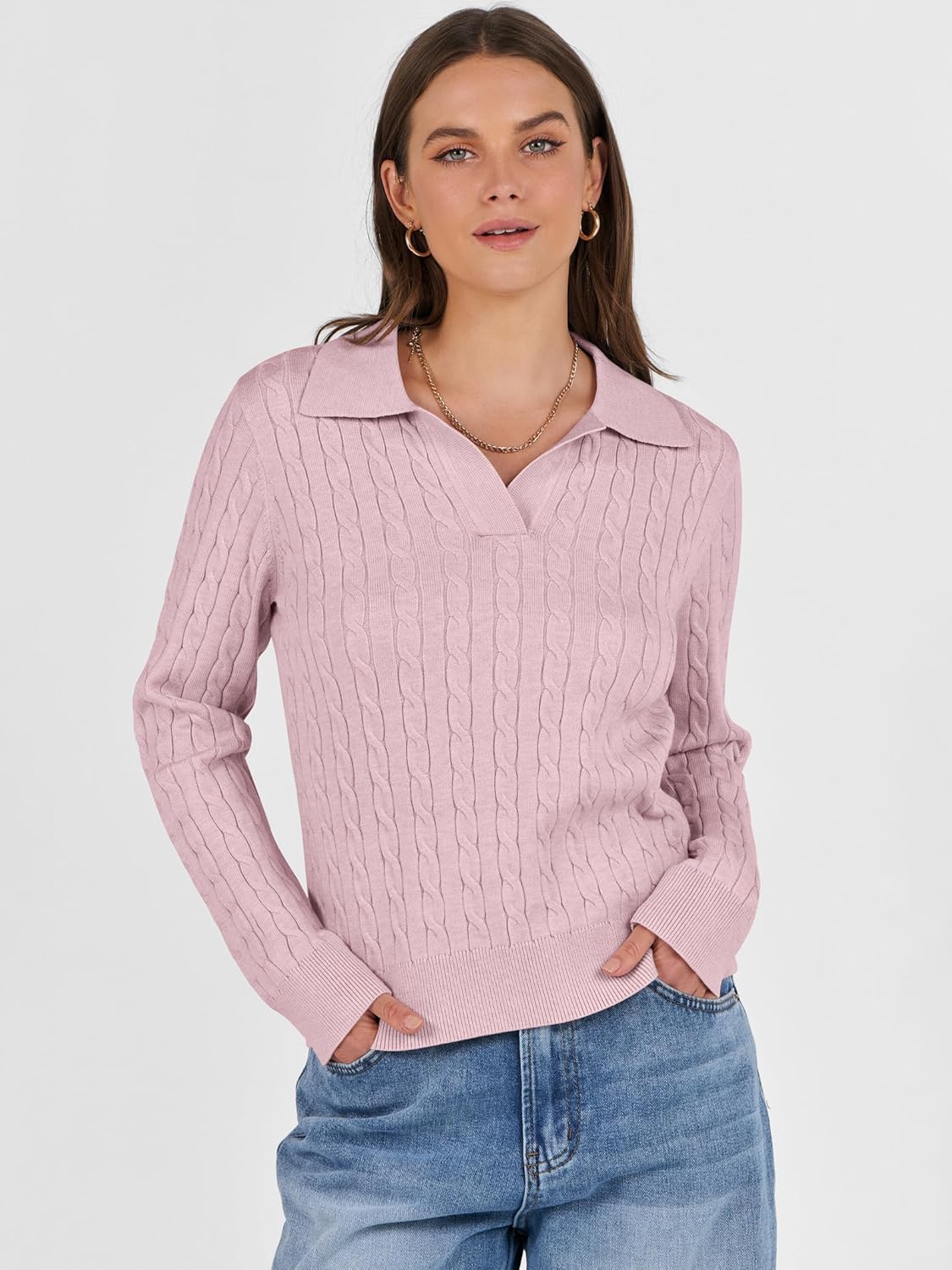 ANRABESS Womens Cable Knit Sweaters Long Sleeve V Neck Sweater Tops Casual Pullover Polo Shirts 2025 Fall Fashion Outfits - Image 3