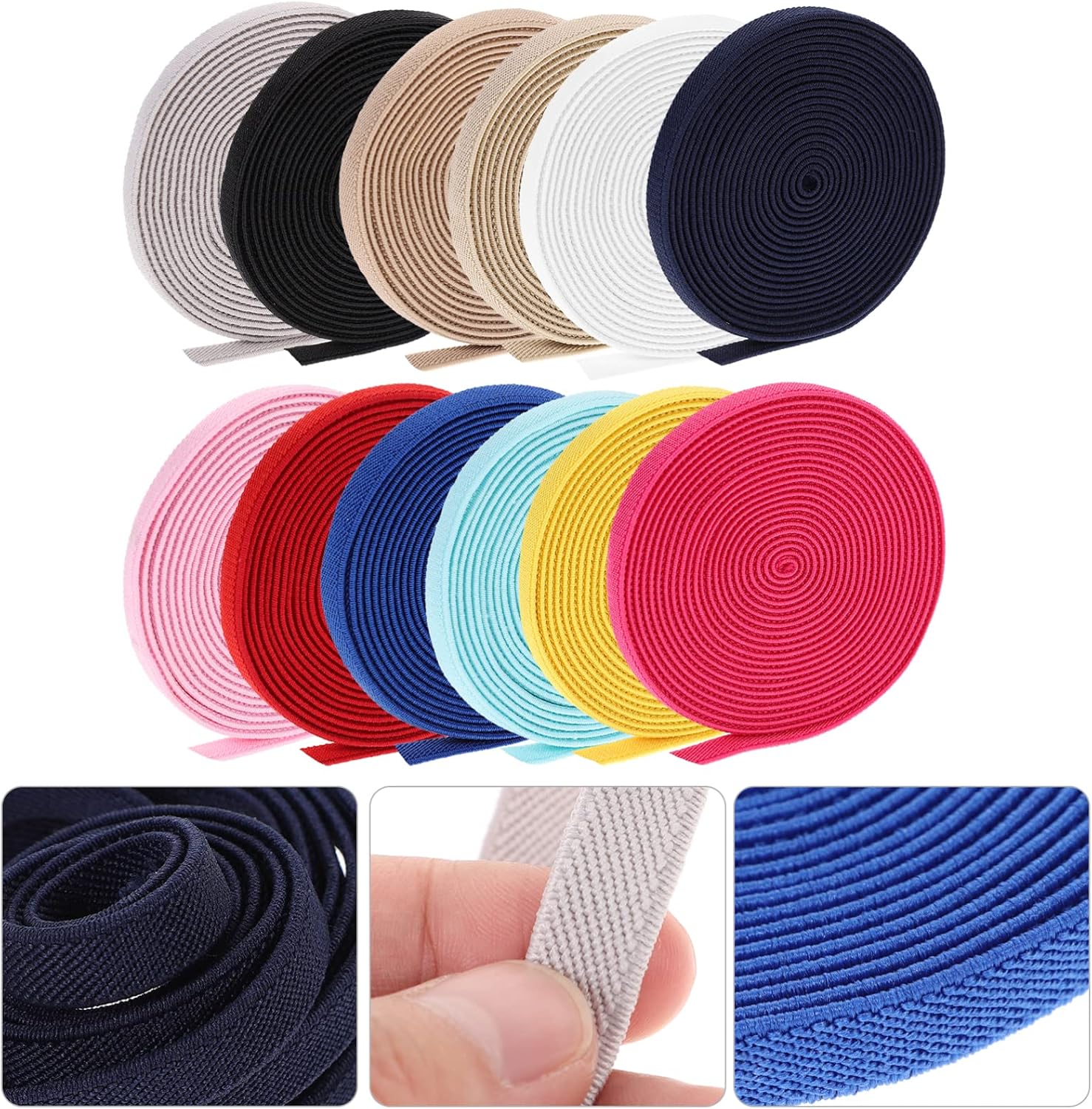 12pcs High Elasticity Elastic Straps Widen Sewing Straps Flat Elastics Crafting Bands Safe Polyester Latex Clothing Diy Bands