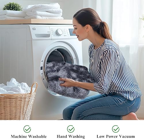 Miniatura 5 de KCHOWUA - Alfombra de 6 x 9 pies para sala de estar, alfombra mullida teñida con teñido anudado gris oscuro para dormitorio, alfombra lavable de