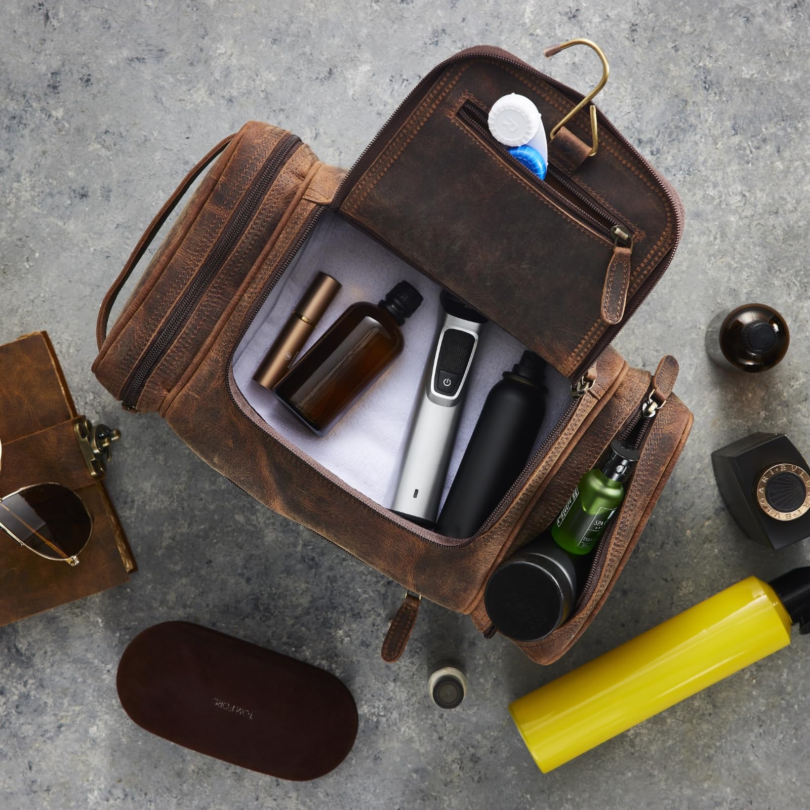 NomadCraftsCo. Neceser de cuero para hombres y mujeres, bolsa de viaje de cuero de primera calidad, kit de viaje para viajes, bolsa, organizador de bolsas grandes para hombre, Marrón vintage, Extra