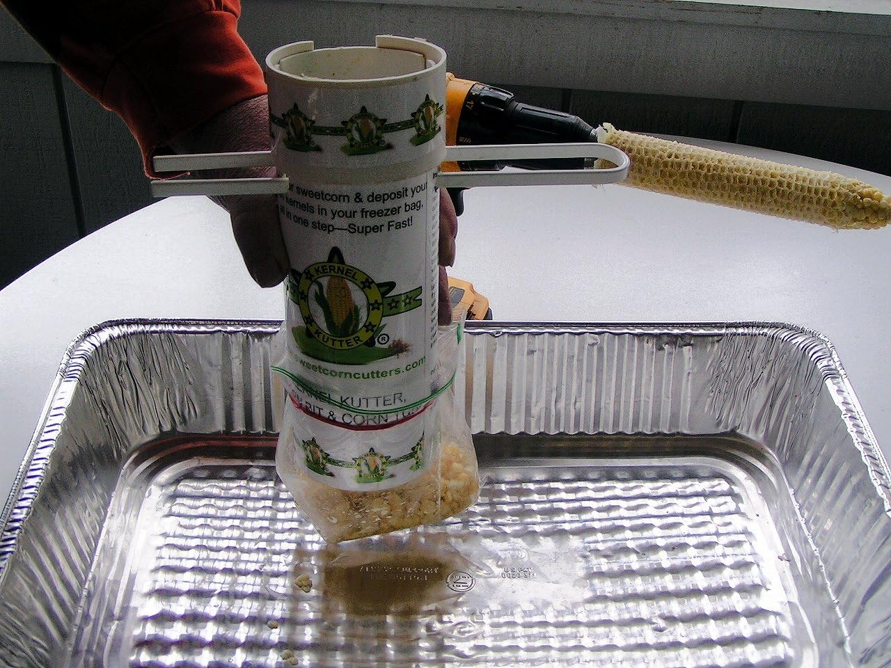 KERNEL KUTTER (sweet corn cutter, corn peeler, corn knife) W/TUBE, 2 corn BITS, mounting hardware & instructions. A revolutionary new way to process your sweetcorn SUPER FAST. See the video