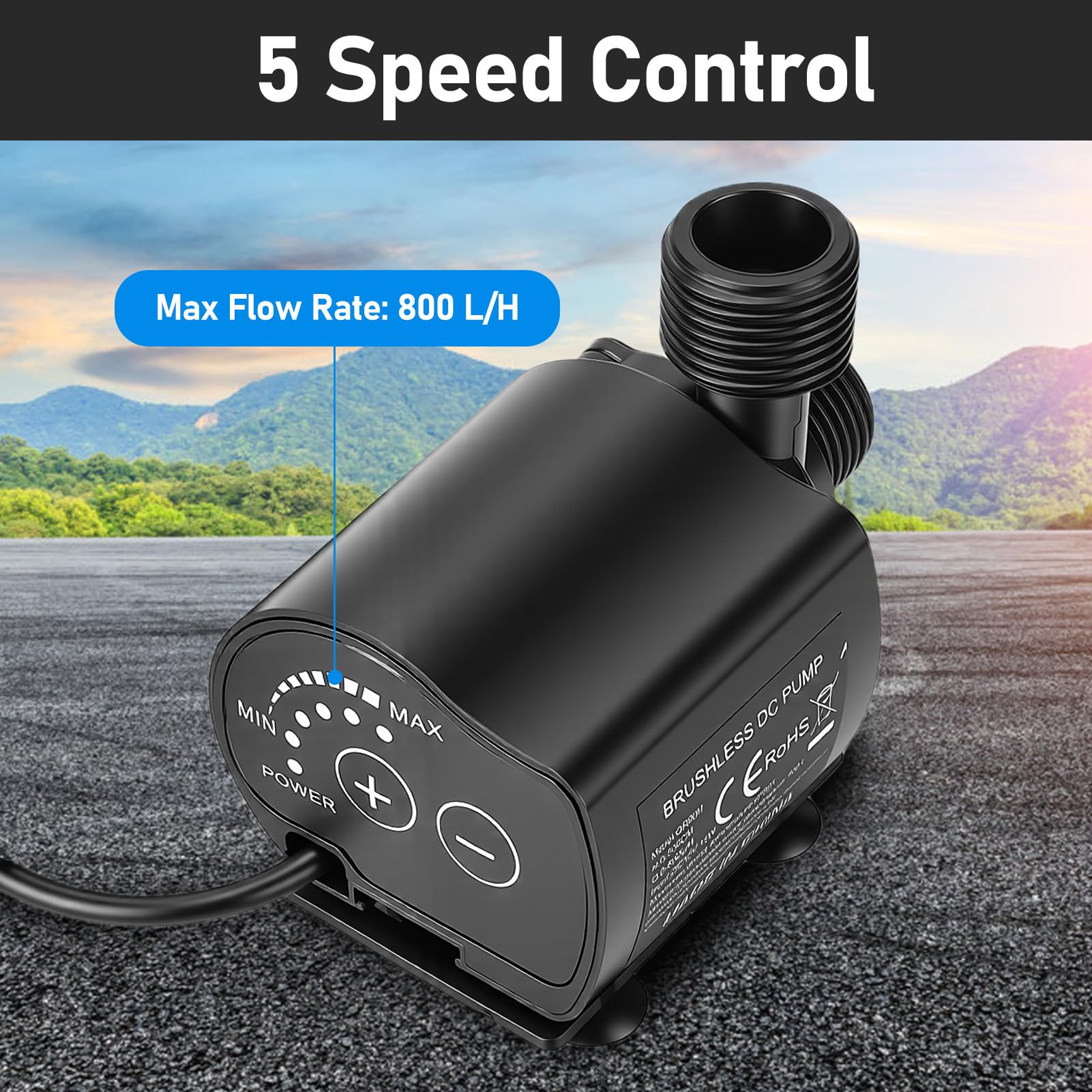 Pompa Acqua 12V, 800L/H Mini Pompa Sommersa con Controllo a 5 velocità, Configurazione Facile, altezza di mandata 5m, Portatile Pompe Immersione per Acquario Stagno Fontana idroponica