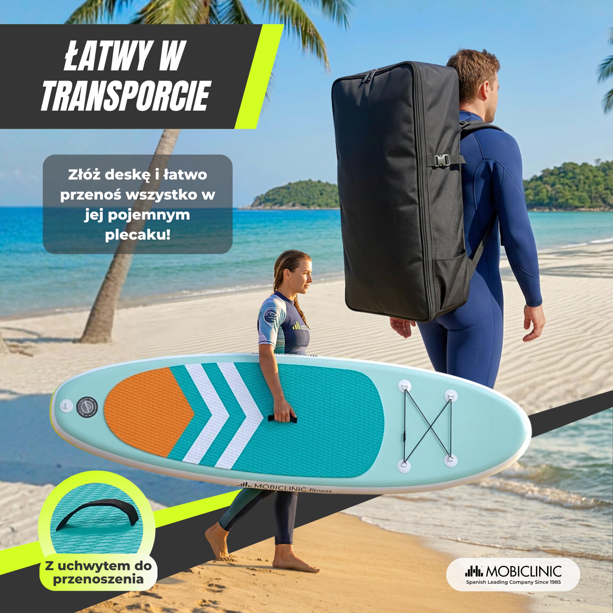 Mobiclinic®, Nadmuchiwana deska do paddlesurfingu, Lilo, Zestaw z pompą, Plecak, Regulowane wiosł, Etui na telefon, Naprawczy, 320x83x15 cm, Dla dzieci, Dorosłych i zwierząt, 150 kg