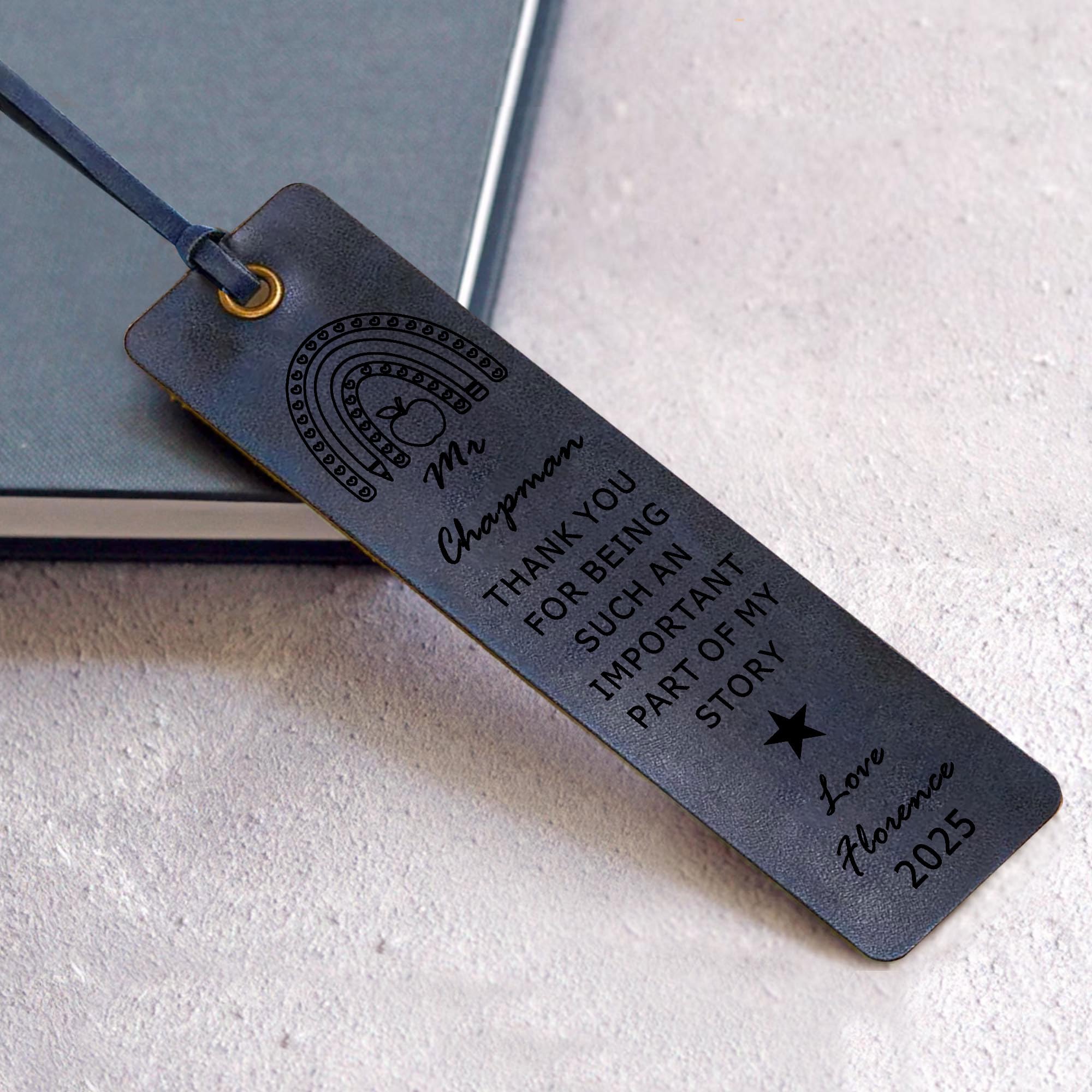 Personalised Teacher Gifts Engraved Leather Bookmark Thank You Gifts Book Marks Teacher Appreciation Gifts for Book Lovers Women Men Teacher Tutor (Blue, Design 2)