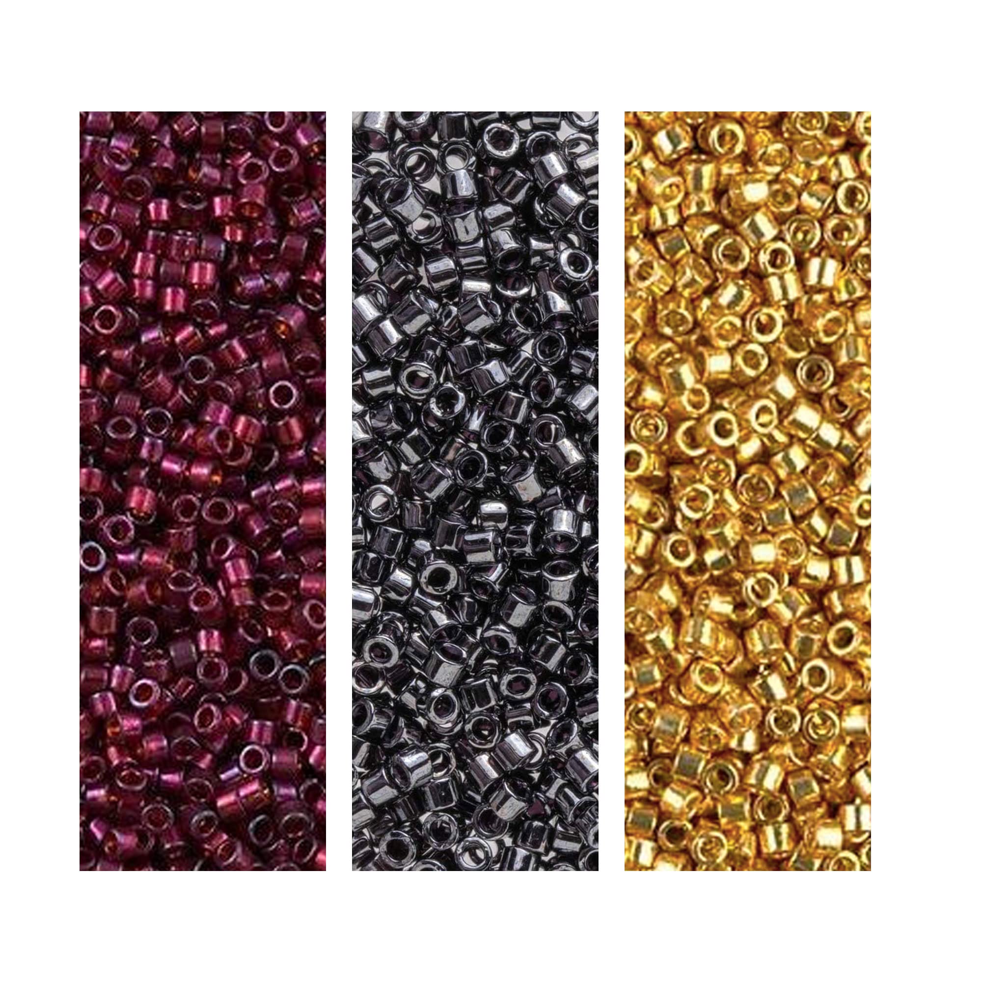 Miyuki Delica Seed Beads Bundle, Size 11/0, Showgirl Palette, DB001, DB120, DB1832, Metallic & Duracoat Galvanized Finishes