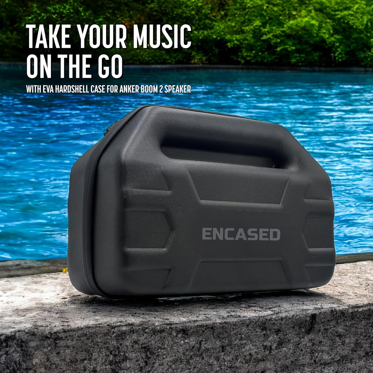 ENCASED Carrying Case for Anker Soundcore Boom 2 Outdoor Speaker, Hard Shell Protective EVA Cover with Handle and Shoulder Strap (Black)