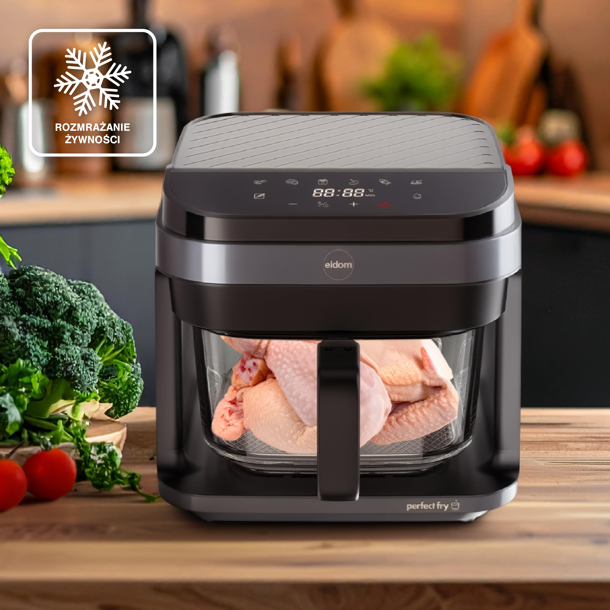 Freidora de aire caliente, 5,5 L, con recipiente de cristal, airfryer sin aceite, 1200 W, 8 programas, descongelación, pantalla táctil LED, 40 – 200 °C, incluye rejilla y alfombrilla de silicona