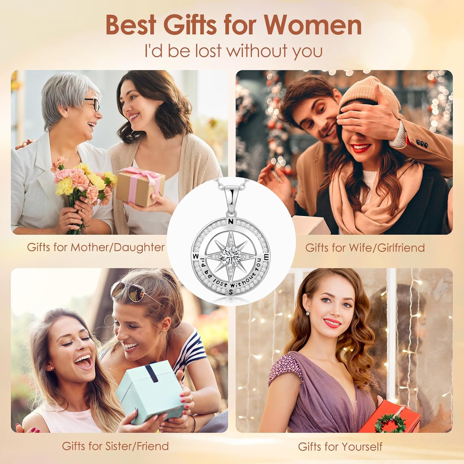 Compass Necklace Gifts for Women wife - S925 Sterling Silver Birthstone Necklaces for Women - Anniversary Birthday Gifts for Her Wife Girlfriend - Valentines Mom Mothers Day Christmas Gifts Jewelry for Women - Image 5