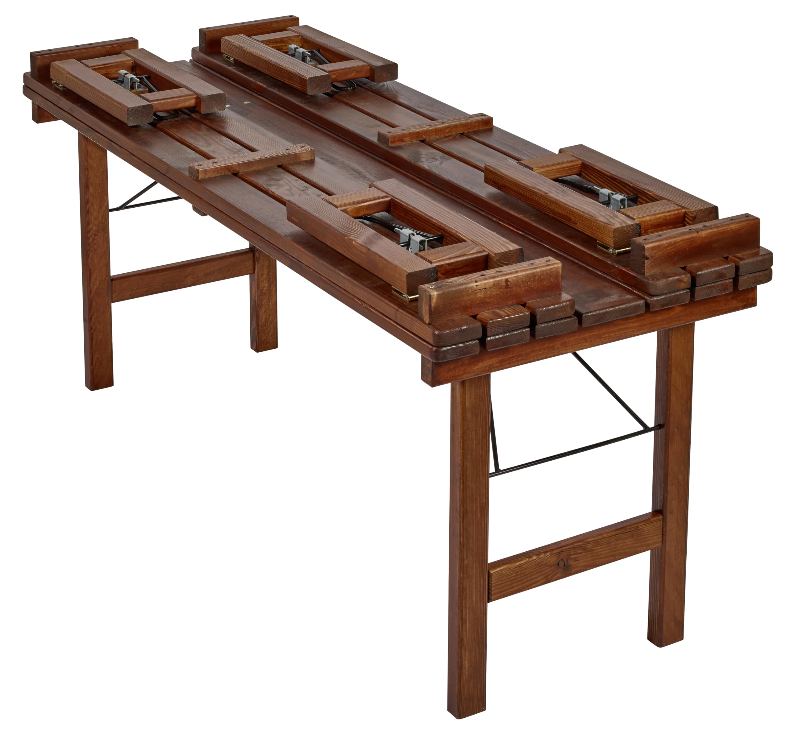 METRO Professional Conjunto Mesa y Bancos Plegables, 70 x 180 x 71.6 cm, marrón
