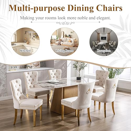 Miniatura 8 de civama Juego de 2 sillas de comedor de la colección Nikki de terciopelo, tapizadas, modernas, de lujo, copetudas, con ribete de clavos, anillo