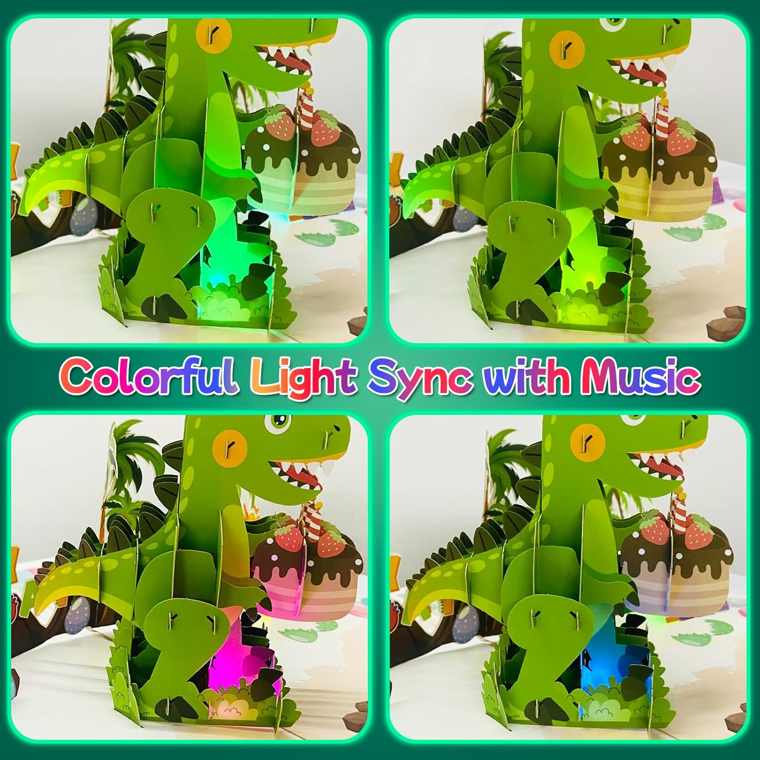Dinosaur Musical Birthday Cards for Kids, Light and Music Happy Birthday Card with Envelope and Notecard, 3D Pop Up Dinosaur Cards, Birthday Gifts Card for Boys Girls Kids Son Grandson Him Her - Image 4