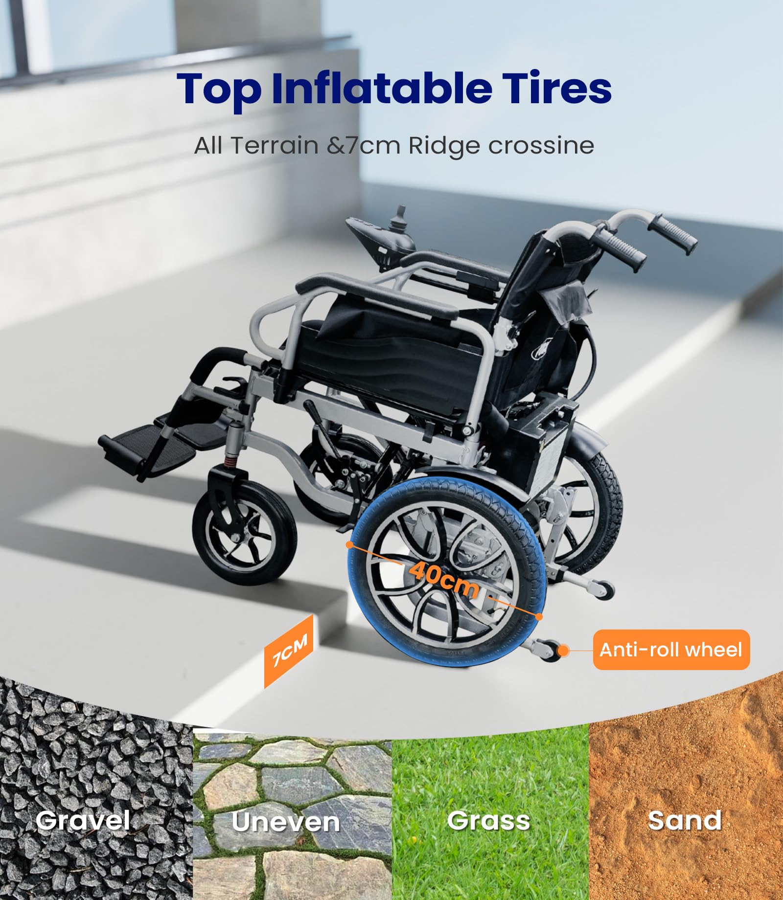 VOCIC V56 Silla de ruedas electrica plegable ligera 150KG,30KM silla ruedas electrico estable con neumáticos de goma 40CM para todos los terrenos,Aprobado por la aerolínea,Garantía de 5 años (Plata)