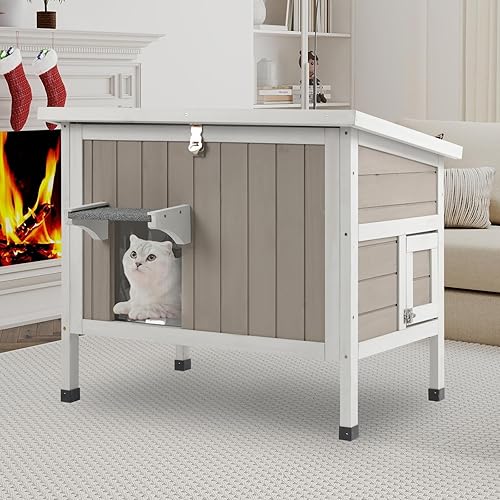 Miniatura 8 de Casa Aislada para Gatos de 30.7" de Largo, Refugio de Espuma Completo para Gatos Ferales de Invierno, Recinto para Gatos de Exterior Resistente a la