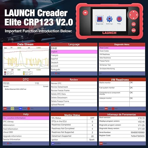 Miniatura 7 de LAUNCH CRP123 - Escáner OBD2, lector de códigos más reciente de 2024, herramienta de diagnóstico para motor/abs/srs/transmisión, herramienta de