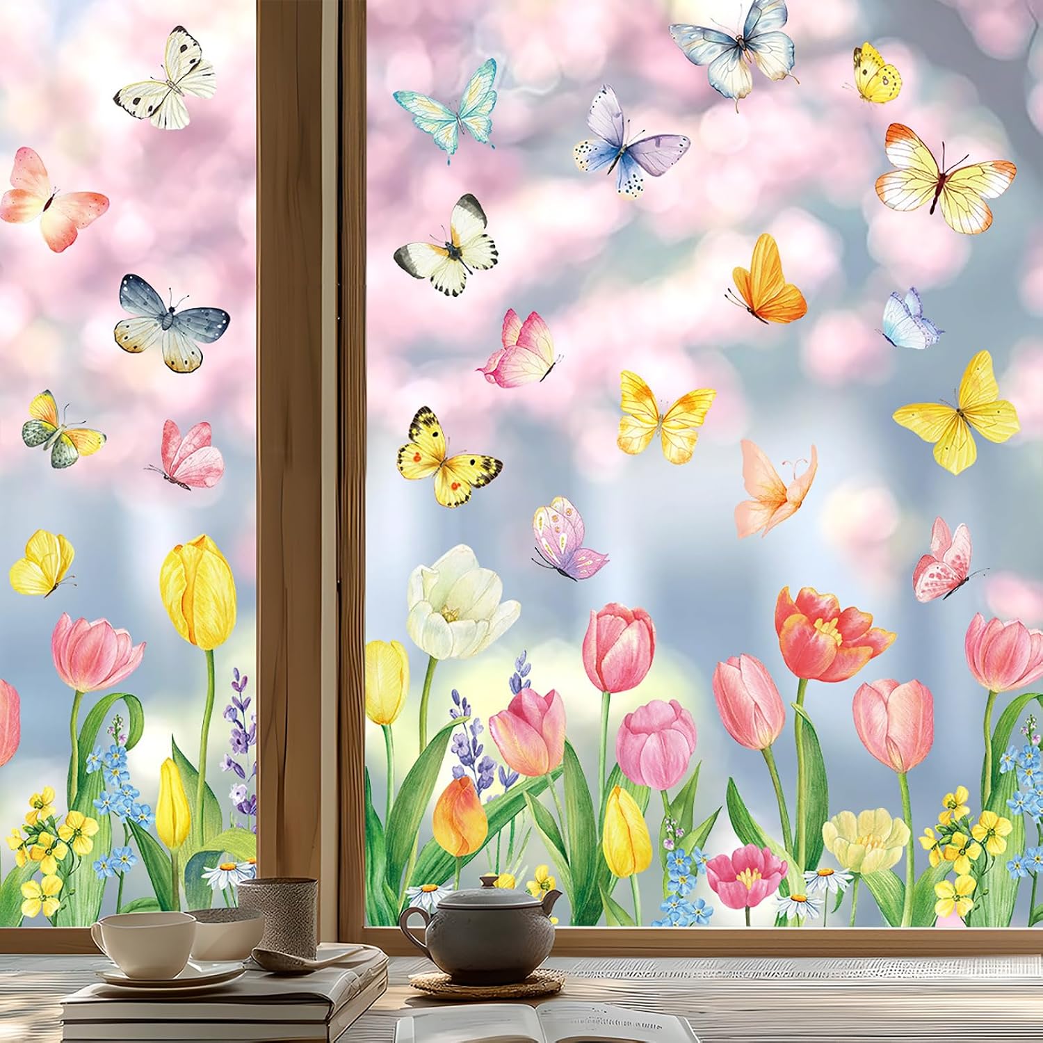 Amazon.com: 9 Sheets Spring Summer Window Clings for Glass Windows ...