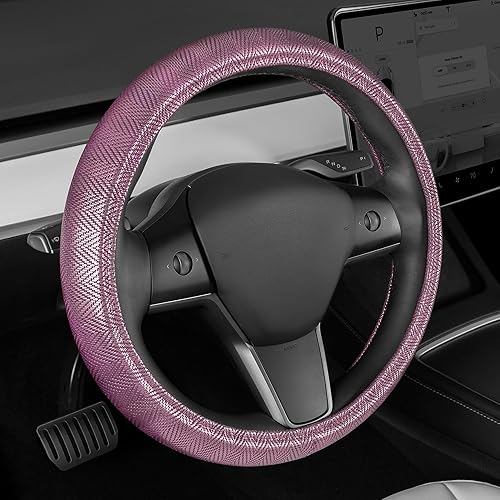 Carbella Funda de volante morada, tamaño estándar de 15 pulgadas, se adapta a la mayoría de vehículos, bonita funda brillante para volante de