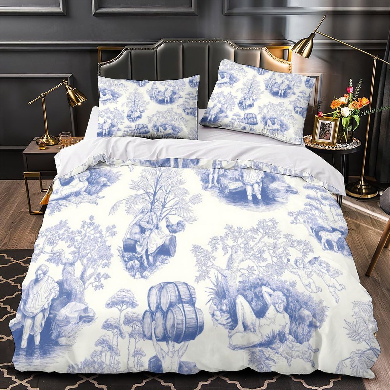 Housse de couette microfibre inaltérable 220x240 au design français classique