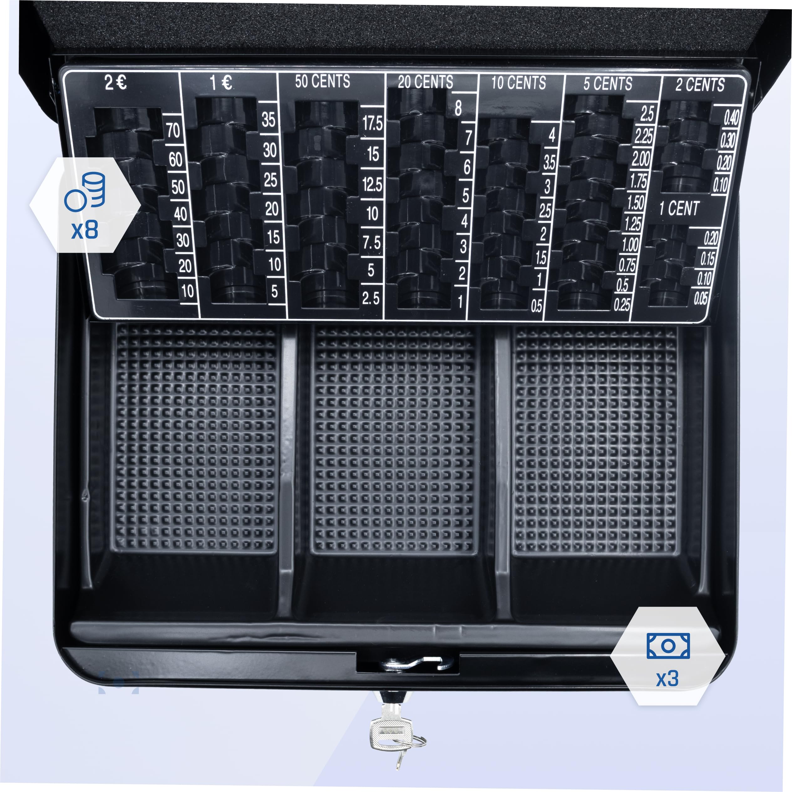 iggual Caja de Efectivo con 2 Llaves, Bandeja Organizador, Negro