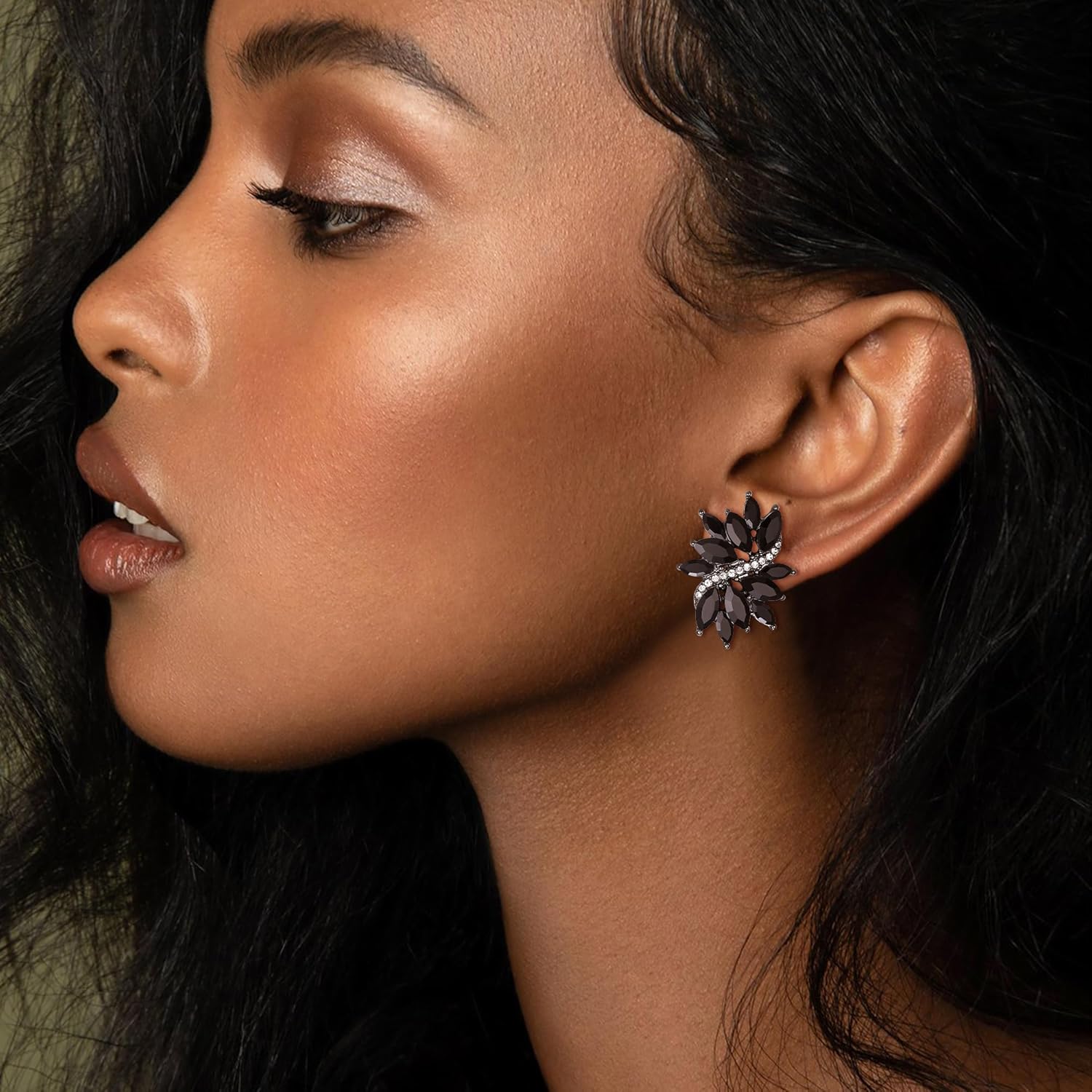 EVER FAITH Sparkly Rhinestone Stud Earrings for Women Bride, Fashion Marquise Crystal Cluster Wedding Bridal Bridesmaid Earring for Prom Formal Party - Image 3