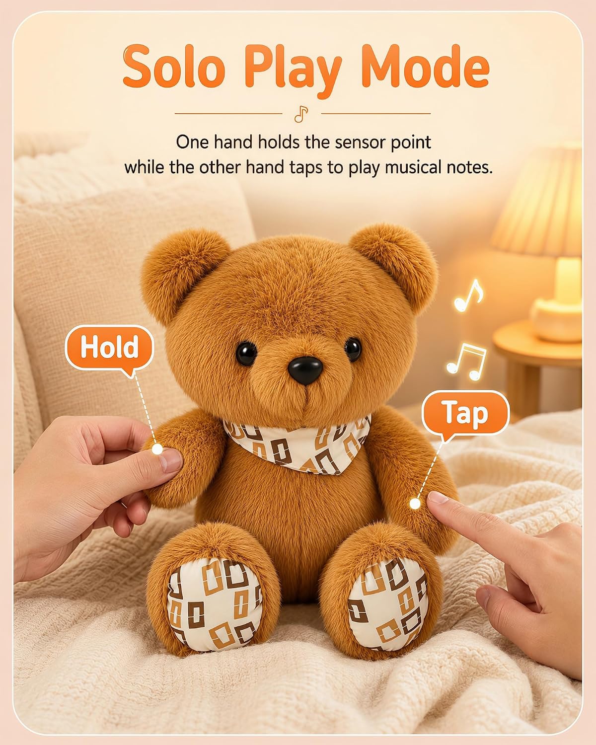 Child Musical Sensory Toy,Touch Interactive Plush Toy with Sounds Bear image 4