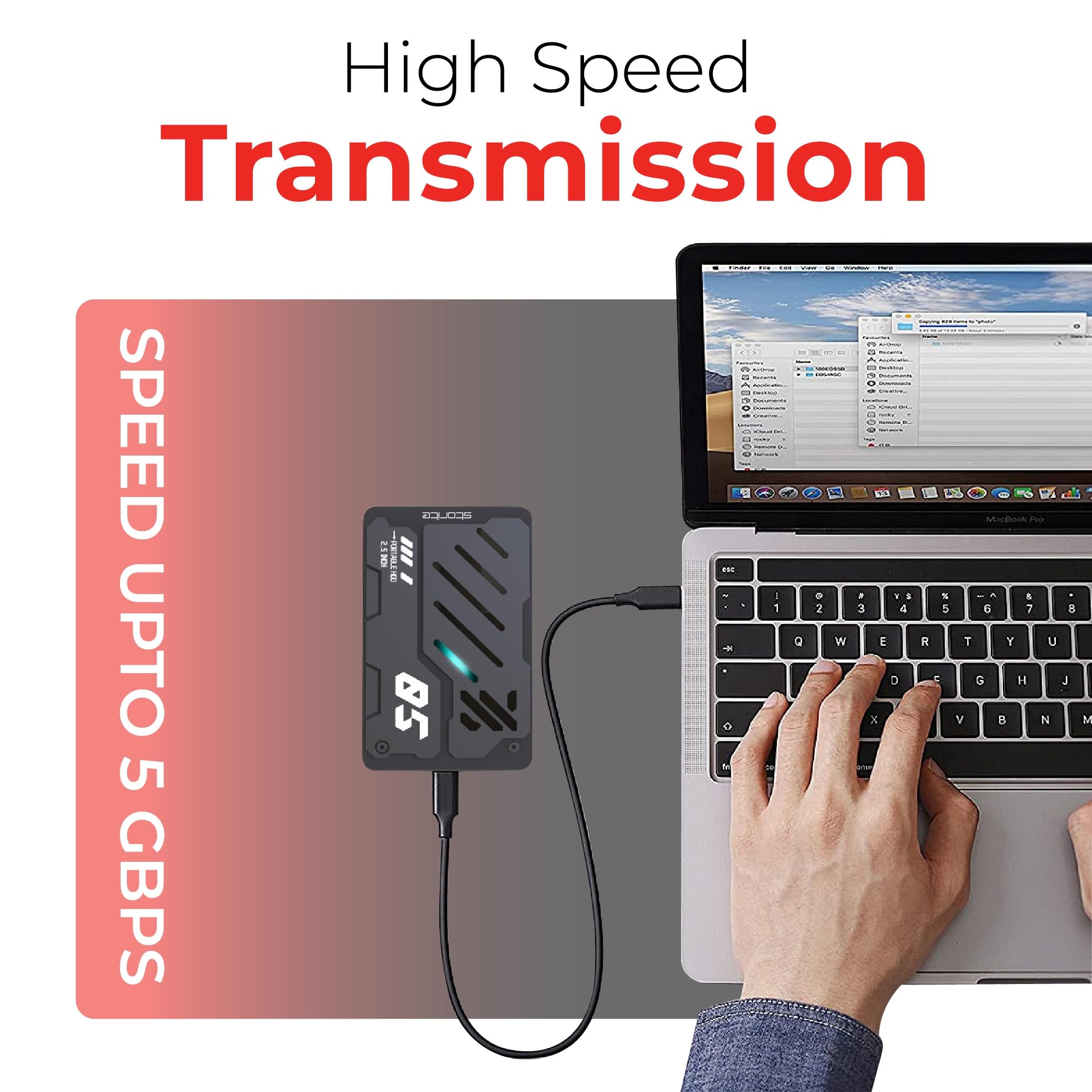Storite Disco rigido esterno 1 TB USB 3.0, leggero, per backup e archiviazione dati, portatile, per giochi, espansione di memoria per laptop, PC, Mac e desktop.