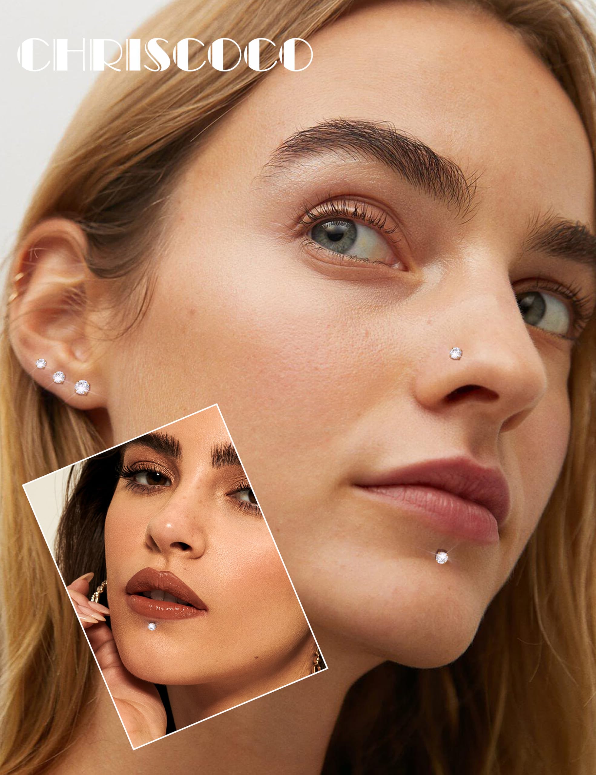 16G/18G/20G G23 Titan Labret Piercing Schmuck Labret Ohrstecker 2/3/4MM CZ Tragus Ohrstecker mit Flacher Rückseite Lippenpiercing Nasenstecker Lippensteg Helix Piercing Medusa Tragus Piercing Schmuck