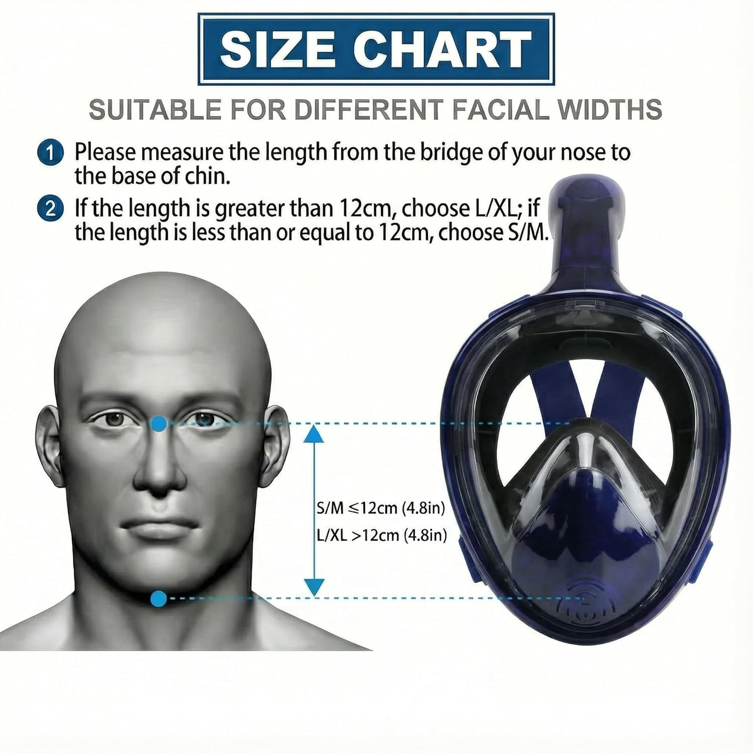 Snorkel Mask Adult, Full Face Snorkel Mask 180°Panoramic Anti-Fog Anti-Leak Snorkel Set with Detachable Snorkel Tube & Camera Mount for Swimming & Snorkeling - Image 5