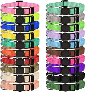 QDYU 20 Pack Puppy Collars for Litter - Nylon Breakaway ID Collars Small Puppies, 20 Vibrant Colors, Sizes S/M