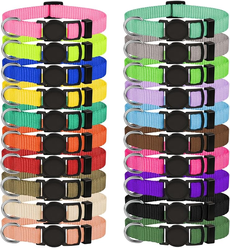 Coleiras para Filhotes em Nylon com Fecho de Liberação, 20 Cores, Tamanho M, QDYU — Pacote com 20