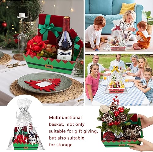 Miniatura 6 de Qeeenar Juego de 24 cestas de Navidad vacías para llenar, con bolsas de cesta y lazos, juego de regalo para Navidad, cumpleaños, construye tu propia